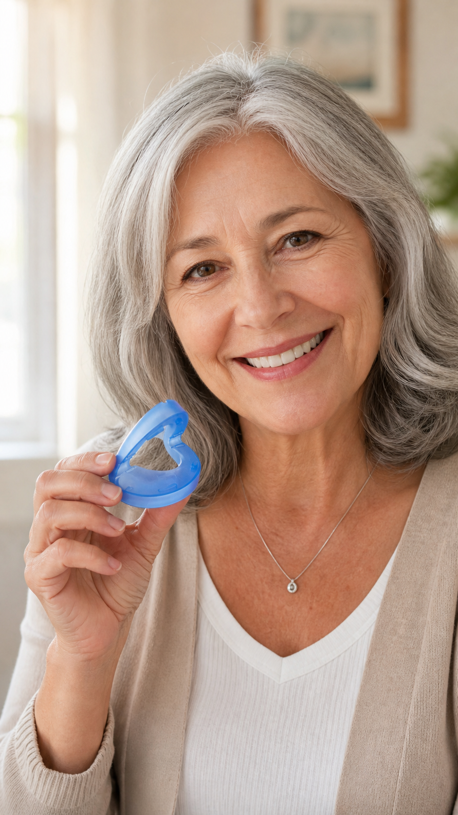 Older woman holding the Honex mouthpiece