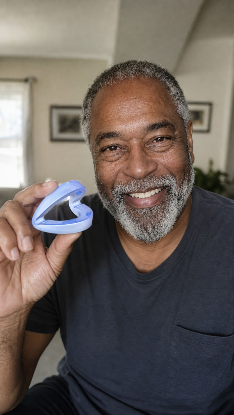 Older man holding the Honex mouthpiece